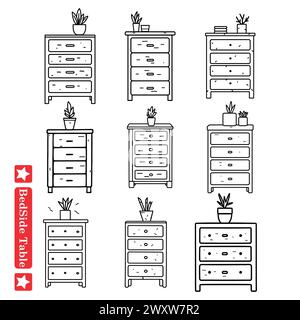 Versatile Bedside Table Silhouette Pack Perfect for Interior Designers Stock Vector