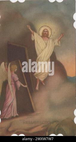 vintage holy card Resurrection of Jesus with an angel  Additional-Rights-Clearences-Not Available Stock Photo