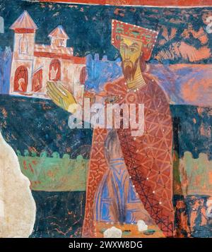 Fresco portrait of king Mihailo Vojisavljvic, 1080, Church of Archhangel Michael, Ston, Croatia, National Museum, Belgrade, Serbia Stock Photo