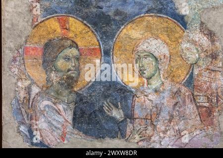 Fresco painting of the Wedding at Cana, Prizren, 14th century, National Museum, Belgrade, Serbia Stock Photo