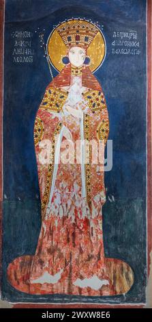 Fresco portrait of queen Simonida Nemanjic, from Gracanica monastery, National Museum, Belgrade, Serbia Stock Photo