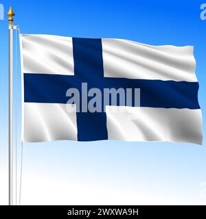 Finland official national waving flag, European Union, vector illustration Stock Vector