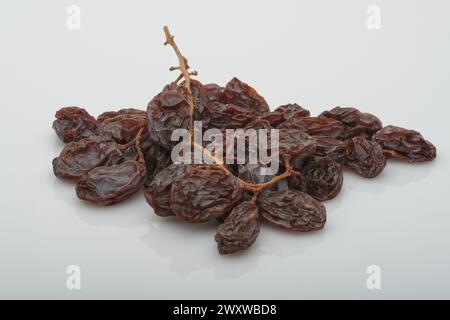 Muscatel raisins. Also known as Moscatel raisins. dried grapes. Sweet fruit. Stock Photo