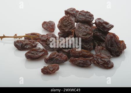 Muscatel raisins. Also known as Moscatel raisins. dried grapes. Sweet fruit. Stock Photo