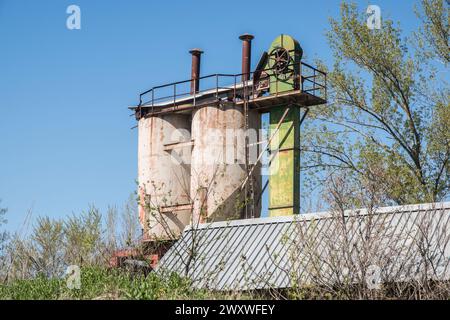 Old obsolete industrial facility for gravel pit sorting Stock Photo