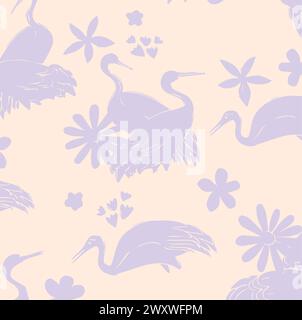 Seamless pattern with flowers and leaves and cute bunnies. Vector file for designs. Stock Vector