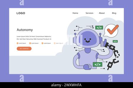 AI ethics web or landing. Artificial intelligence autonomy. Complex neural network systems to operate independent of direct human intervention. Decision-making process. Flat vector illustration Stock Vector