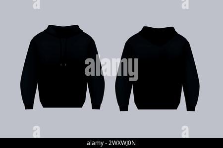 Blank black hoodie template. Long sleeve sweatshirts template with clipping path, gosh for printing Stock Vector