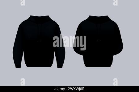 Blank black hoodie template. Long sleeve sweatshirts template with clipping path, gosh for printing Stock Vector