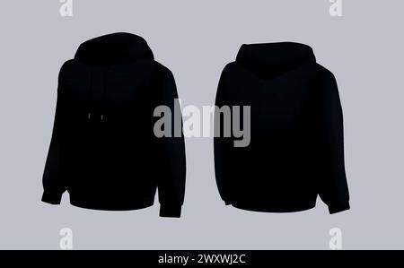 Blank black hoodie template. Long sleeve sweatshirts template with clipping path, gosh for printing Stock Vector