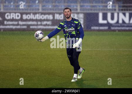 Derby County goalkeeper Joe Wildsmith warming up prior to kick-off before the Sky Bet League One match at Fratton Park, Portsmouth. Picture date: Tuesday April 2, 2024. Stock Photo