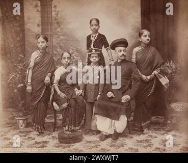 Bombay, Group of Brahmins, Parbu Caste, India.  1870s. Vintage India Photography Stock Photo