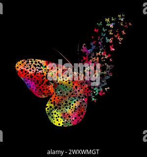Beautiful colored abstract butterflies on a black background. hand drawing. Not AI. Vector illustration Stock Vector