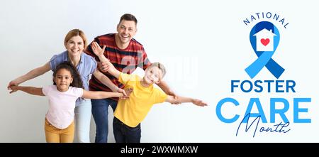 Banner for National Foster Care Month with happy family Stock Photo