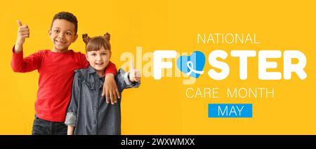 Banner for National Foster Care Month with happy little children Stock Photo