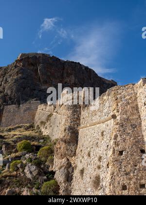 Part of the medieval wall. Monemvasia Castle City Sparta Greece Stock Photo