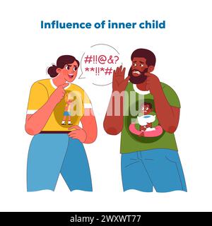 Inner child impact concept. Adults reflect on their childhood personas ...