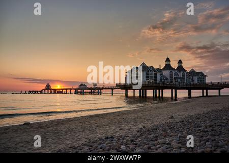 historic Pier of Sellin in sunrise mood at baltic sea Stock Photo