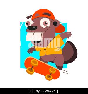 Cute cartoon beaver. Vector illustration with simple gradients. All in a single layer. Stock Vector