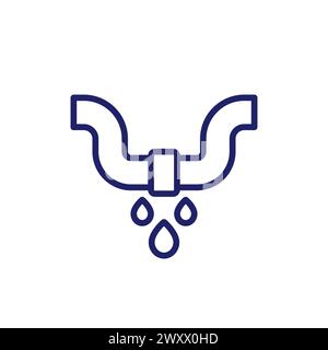 leaking pipe, water leakage line icon Stock Vector
