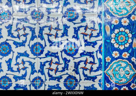 Ceramic tile with blue floral ornament, Rustem Pasha Mosque, 1561, Istanbul, Turkey Stock Photo
