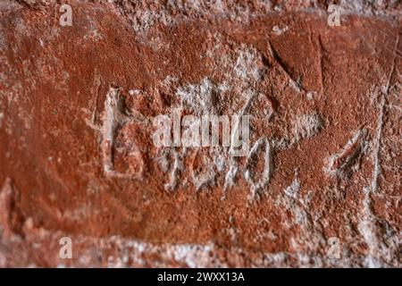 Brick red background with vintage lettering. High quality photo Stock Photo