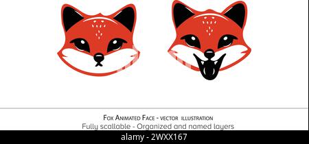 Fox Face Vector Illustration - Vector Illustration - Detailed vector - realistic animals - organized layers and animation ready vector. Stock Vector