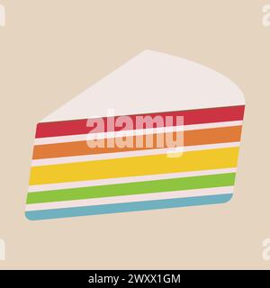 Cartoon piece of cake. Various colorful cake slices, cage and restaurant sweet dessert with cream glaze fruits and biscuits. Vector pastry pieces Stock Vector