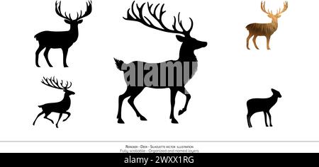 Reindeer Silhouette - Reindeer vector illustration. white background Stock Vector