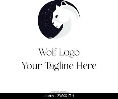 Wolf logo, Animal logo. vector illustration. minimalistic wolf drawing. Wolf with stars in the background. Starry background. Stock Vector