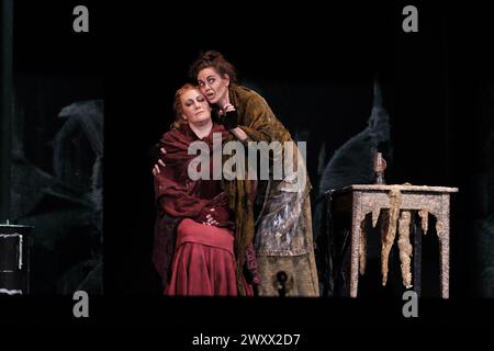Madrid, Spain. 02nd Apr, 2024. Actors perform during the presentation of the opera JUAN JOSE at the Zarzuela Theater in Madrid. April 2, 2024, Spain Credit: Sipa USA/Alamy Live News Stock Photo