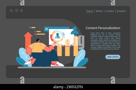 Marketing 5.0 concept. Illustration of targeted content personalization for individual user profiles, enhancing the marketing strategy. Flat vector illustration. Stock Vector