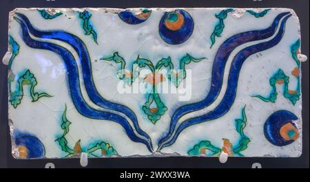 Iznik painted ceramic tile, Palace of Blachernae museum, Istanbul, Turkey Stock Photo