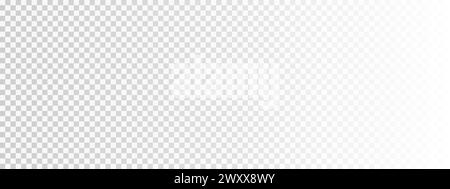 Fake PNG transparency texture with fading effect. Imitation of transparent background for photo or graphic elements. Mosaic pattern with white and grey squares. Pixel wallpaper. Vector illustration. Stock Vector