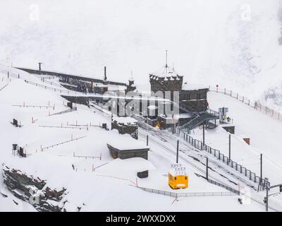 Aerial View of Red Train and Skiers at Zermatt Ski Resort, Switzerland ...