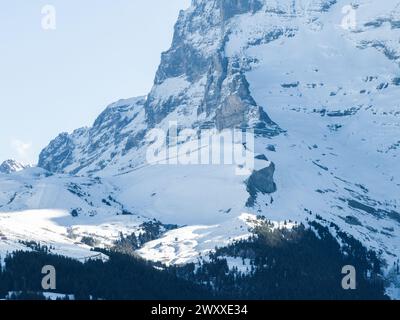 Breathtaking Aerial View of Snow Capped Mountains in Murren, Switzerland Stock Photo