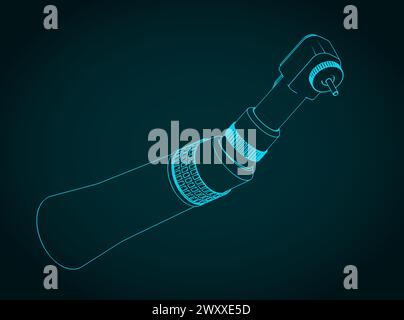 Stylized vector illustrations of blueprint of contra angle handpiece Stock Vector