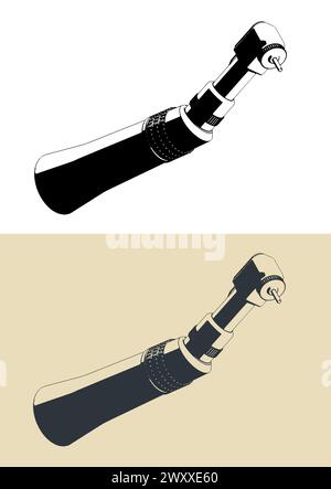 Stylized vector illustrations of contra angle handpiece Stock Vector