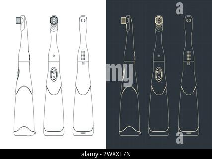 Stylized vector illustrations of blueprints of electric toothbrush Stock Vector
