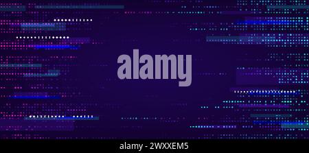 Game glitch background or abstract TV screen with noise pixels, vector effect texture. TV screen digital error or VHS video and retro television broken signal on blue background of glitch noise screen Stock Vector