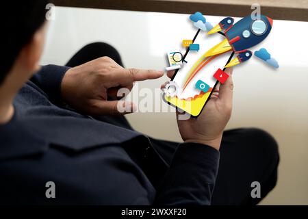 DIGITAL MARKETING new startup project MILLENNIALS Business People hands  use phone at work with financial reports Stock Photo