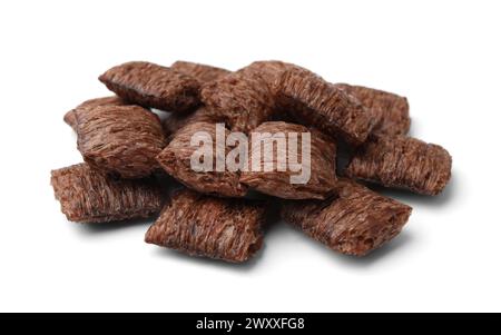 Tasty chocolate cereal pads isolated on white Stock Photo