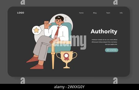Authority in Task Delegation concept. Confident leader with a star rating and trophy, symbolizing successful management and accomplishment. Vector illustration. Stock Vector