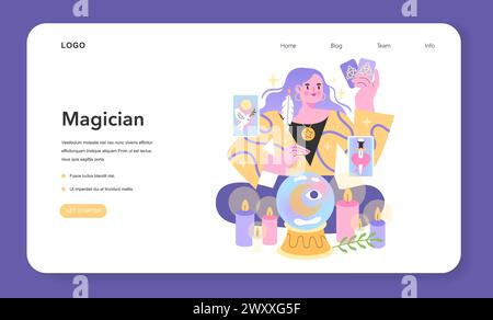 Magician Archetype illustration. A mystical figure performs enchantments, surrounded by magical motifs. Captivating and esoteric vector design. Stock Vector