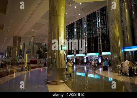 Interior of DXB Dubai International Airport terminal in Dubai, United Arab Emirates, on 09 August 2023 Stock Photo