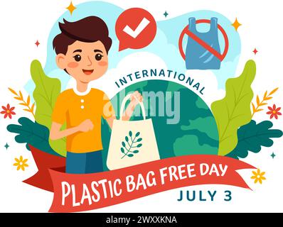 International Plastic Bag Free Day Vector Illustration on 3 July with Go green, Save Earth and Ocean in Eco Lifestyle Flat Cartoon Background Stock Vector