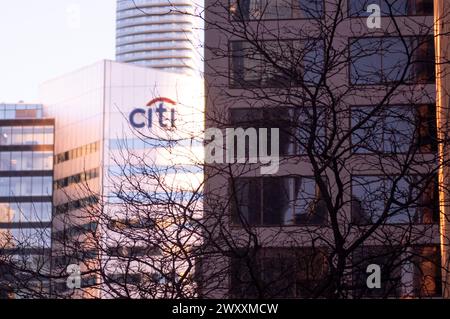 Toronto, ON, Canada – December 17, 2023:  View at the sign of Citigroup Inc. or Citi is an American multinational investment bank and financial servic Stock Photo
