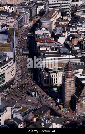 View from the observation deck of the Main Tower to Hauptwache, St Katharinen Protestant Church, Galeria Kaufhof, Zeil, Frankfurt am Main, Hesse Stock Photo