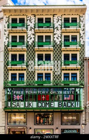 Bartoli house, greenhouse, most famous house in liberty style, Piazza della Borsa, Trieste, harbour town on the Adriatic, Friuli, Italy, Trieste Stock Photo