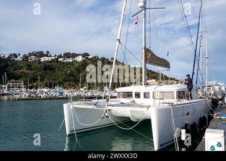 View of the port of Sidi Bou Said, a picturesque town and popular tourist attraction situated approximately 20 km northeast of the capital city, Tunis Stock Photo